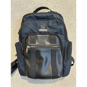 TUMI Alpha Bravo Backpack Navy Blue Logo Nylon Black Leather